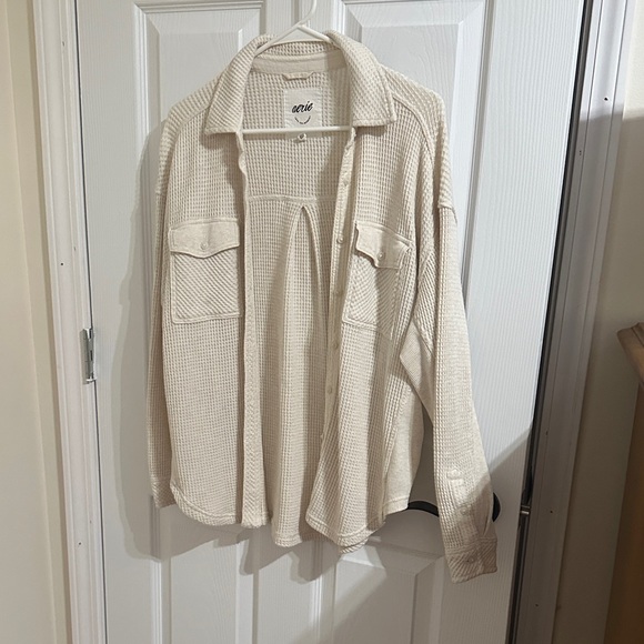Aerie Off-White Textured Button-Up Shirt - Picture 3 of 3